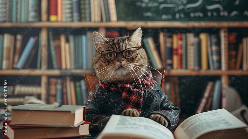 Funny cat professor at school, university, college Funny cat professor at school, university, college