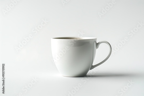 Pristine white coffee cup centered on a pure white background, perfect for a minimalist design.