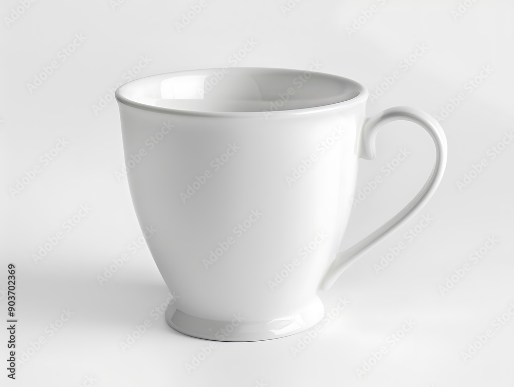 Pristine white coffee cup isolated on a white background, crisp and clean lines, ideal for product images. Pristine white coffee cup isolated on a white background, crisp and clean lines, ideal for product images.