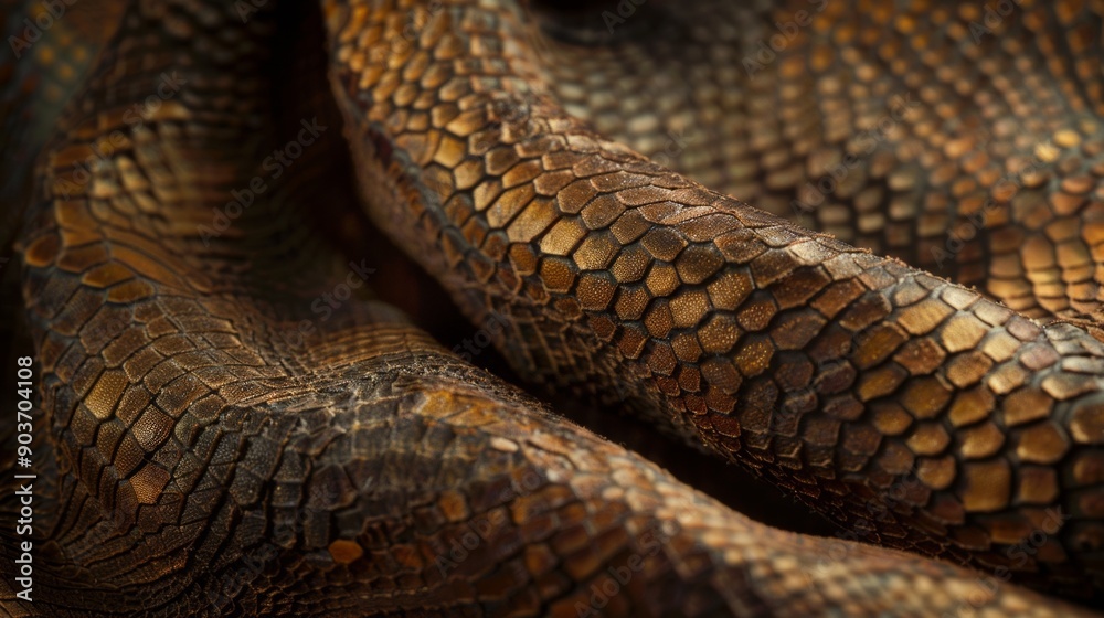 A close up of a brown leather material with a snake pattern
