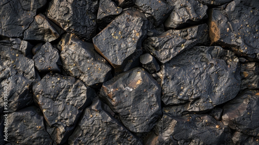 A close up of black rocks with a dark, moody atmosphere