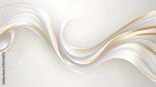 Abstract background with white and gold flowing waves.