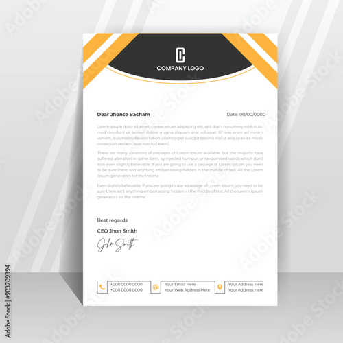 Yellow corporate letterhead design vector print ready template.
