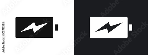 Battery charging icon linear graphics set vector in black