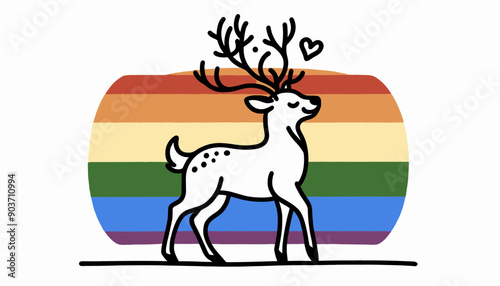  Deer With LGBTQ Rainbow Pride Flag Funny Pround Mom Dad of Gay Lesbian Ally Vector Clipart  