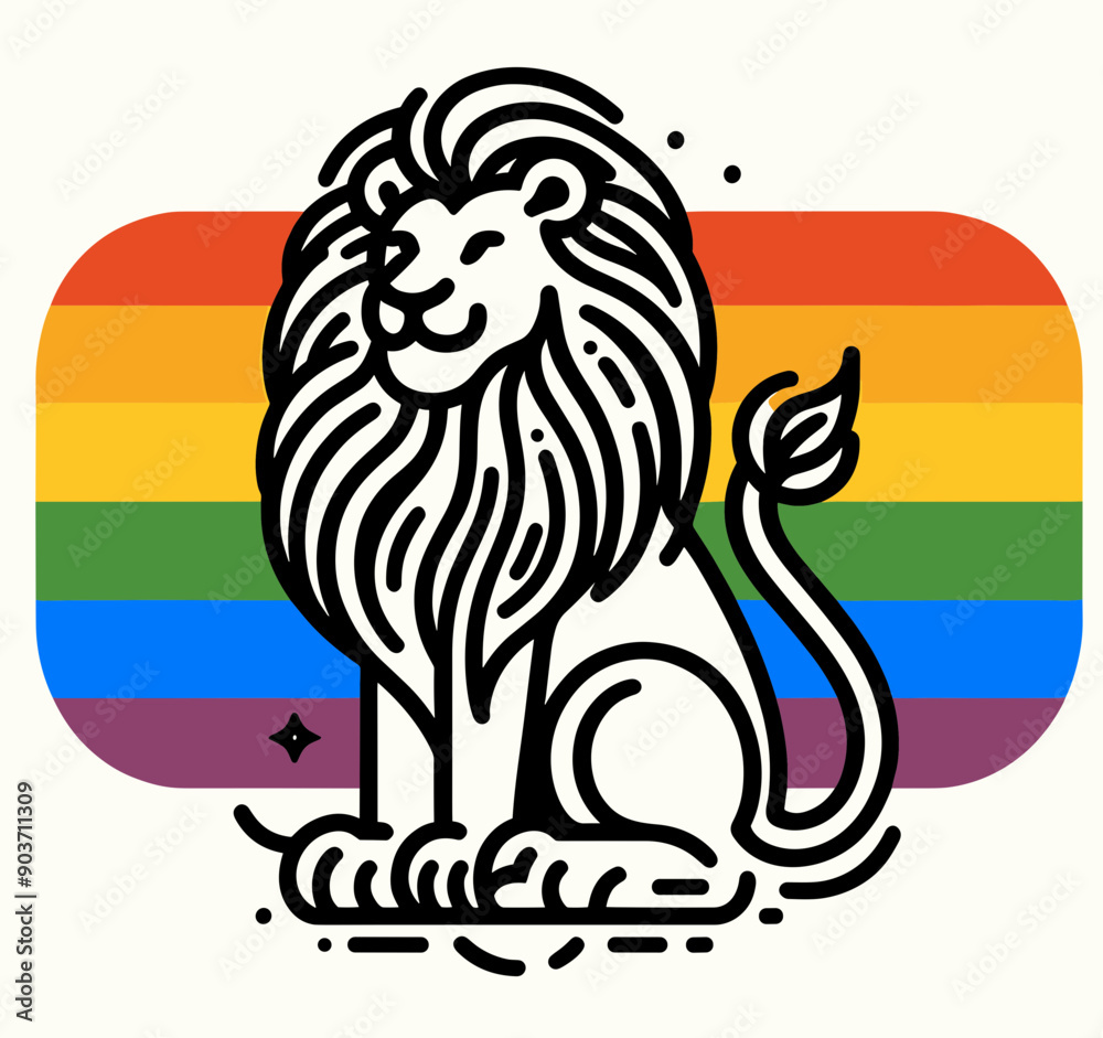 Naklejka premium Lion With LGBTQ Rainbow Pride Flag Funny Pround Mom Dad of Gay Lesbian Ally Vector Clipart