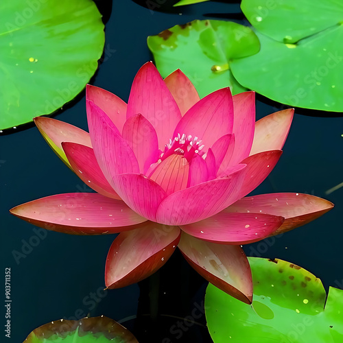 Red lotus, water lily, bloom, photo