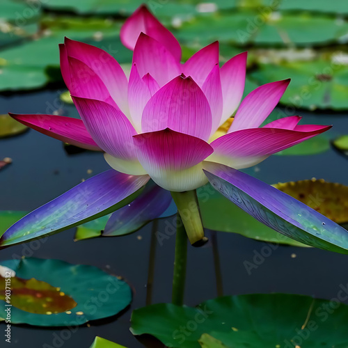 Red lotus, water lily, bloom, photo