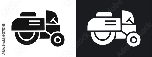 Road roller icon linear graphics set vector in black