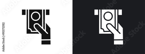 Withdraw Money in ATM icon linear graphics set vector in black