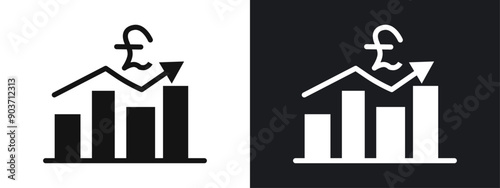 Euro chart icon linear graphics set vector in black