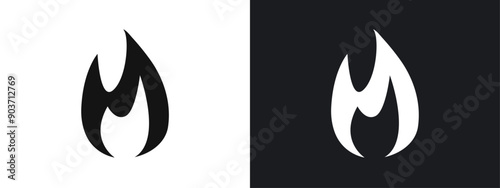 Flame Fire Icon linear graphics set vector in black