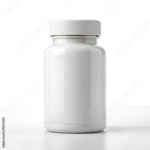 Blank white plastic bottle for pills or supplements, isolated on a white background