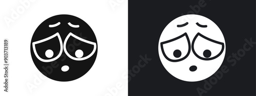 Guilty face emoji icon linear graphics set vector in black