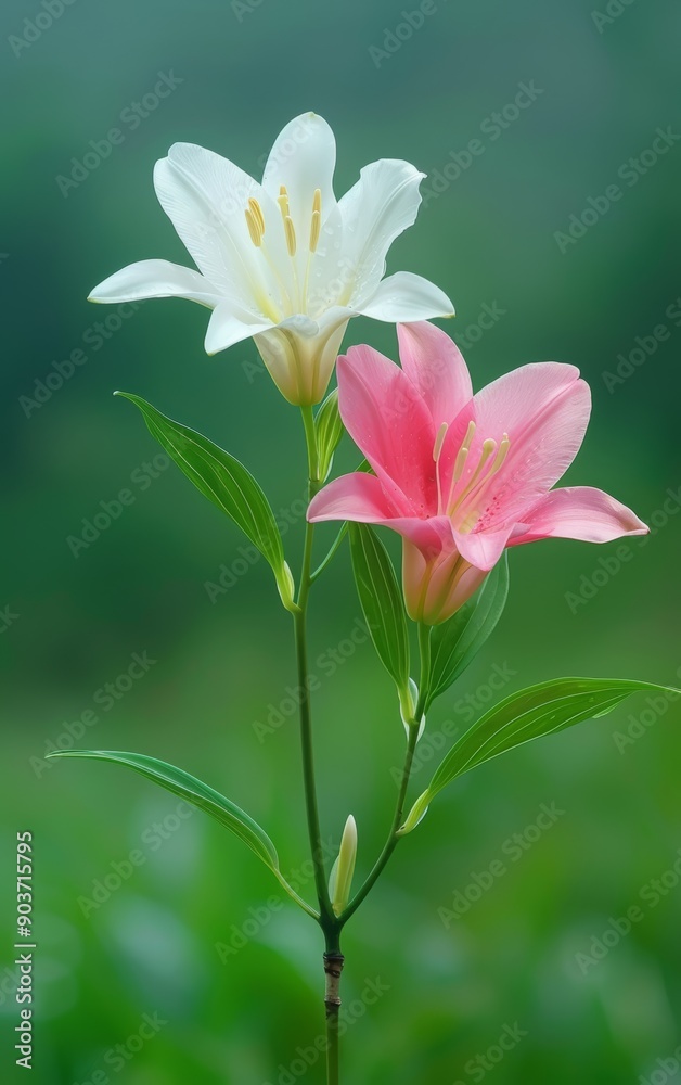 pink and white lily flower on green background pink and white lily flower on green background