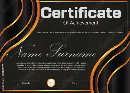 black background and golden certificate design of background elements 
