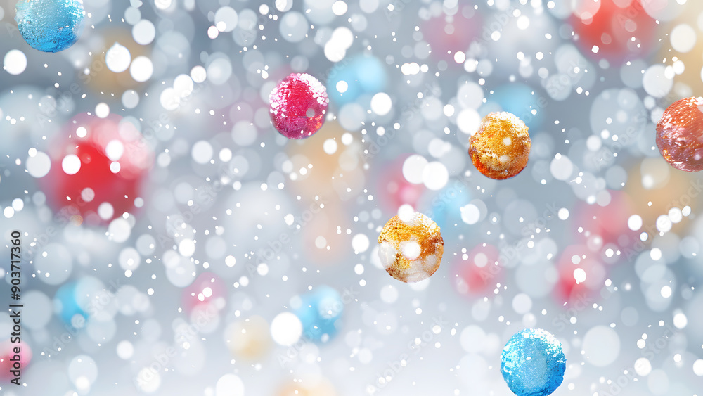 Festive Christmas Ornaments in Snowy Background Festive Christmas Ornaments in Snowy Background
