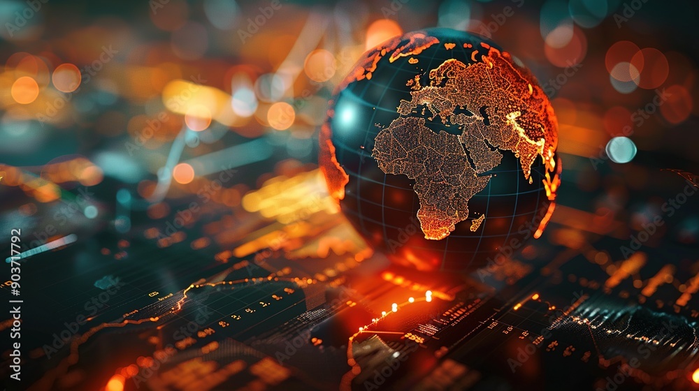 Global Connectivity: A 3D rendered globe pulsates with fiery energy, intricately connected to a circuit board, symbolizing the power and reach of global technology. Global Connectivity: A 3D rendered globe pulsates with fiery energy, intricately connected to a circuit board, symbolizing the power and reach of global technology.