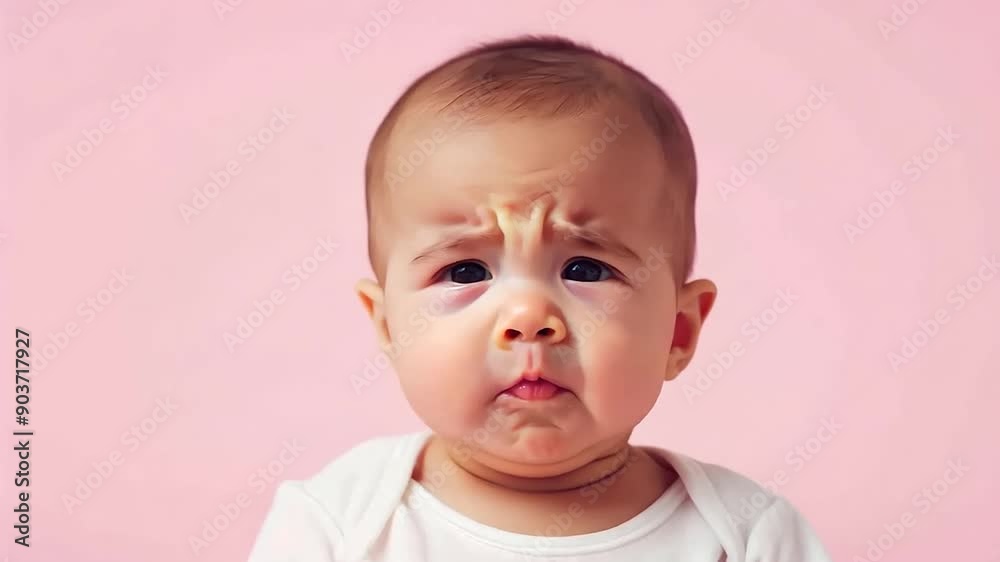 Upset baby isolated on pink background. crying toddler with unhappy, dissatisfied, and nervous face expression, showing frustration, hungry and negative emotion Upset baby isolated on pink background. crying toddler with unhappy, dissatisfied, and nervous face expression, showing frustration, hungry and negative emotion