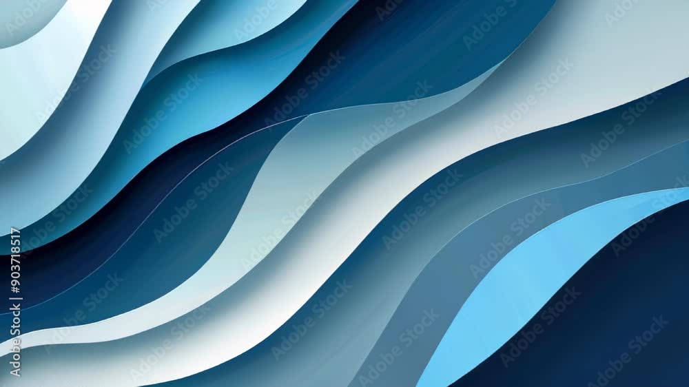 Blue overlapping wavy lines with shadow effects create a soothing abstract pattern.