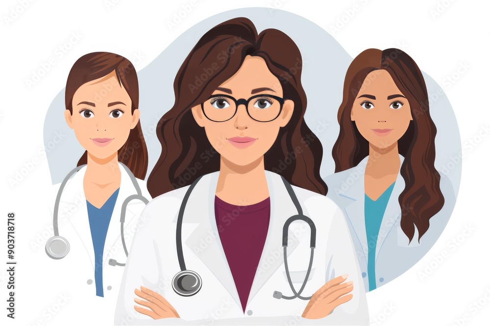 Group of female doctors healthcare innovation concept vector illustration friendly design medical inspiration Group of female doctors healthcare innovation concept vector illustration friendly design medical inspiration