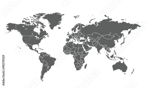 World map isolated on white background. for website layouts, background, education, precise, customizable, Travel worldwide, map silhouette backdrop, earth geography, political, reports.