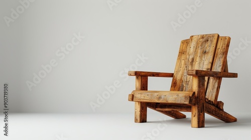 Wooden adirondack chair on a white floor against a wall exudes rustic charm, adding simplicity to any room. Its modern design and natural texture create a cozy atmosphere, enhancing home decor