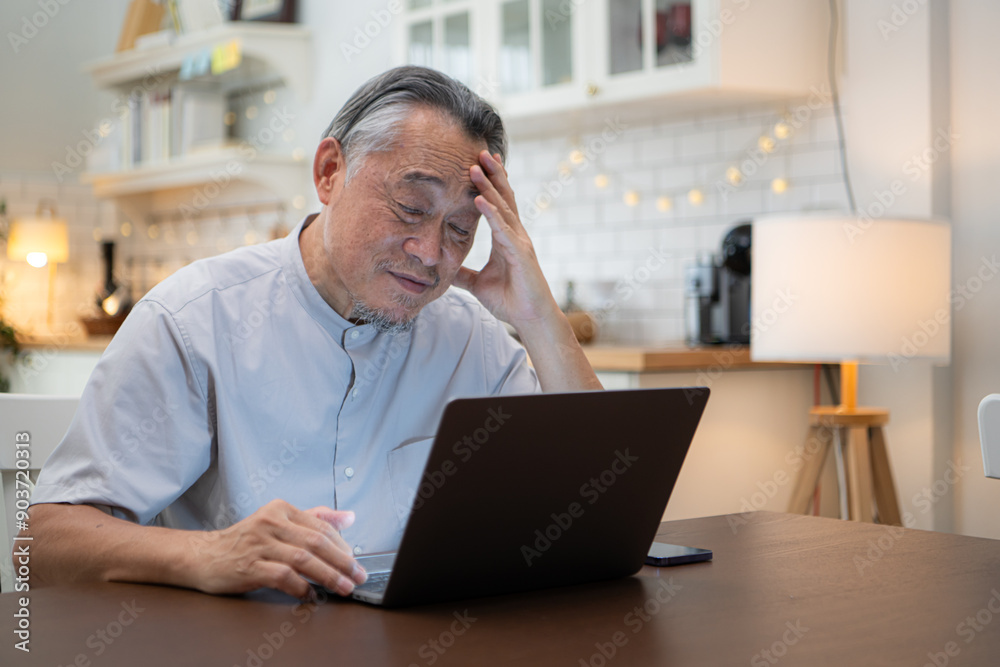 Senior businessman working from home with emotion and postures Senior businessman working from home with emotion and postures