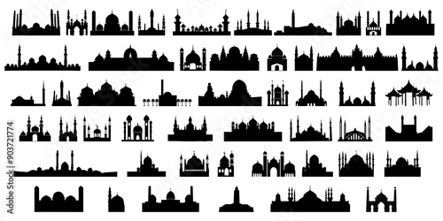 Mosque Masjid silhouettes illustration set on white background 