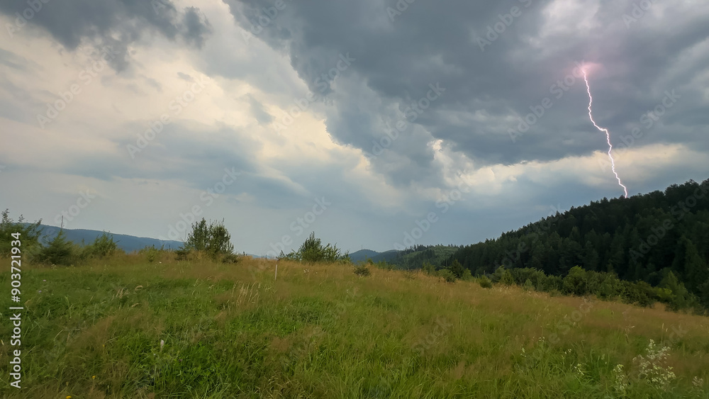 Fototapeta premium Perfect landscape view during the thunder storm in the Carpathian Mountains