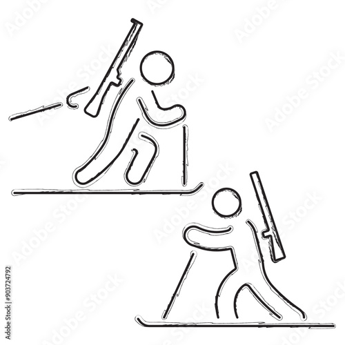 biathlon icon set, brush strokes on white background. Vector illustration.
