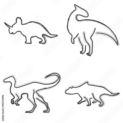 dinosaur icon set, brush strokes on white background. Vector illustration.