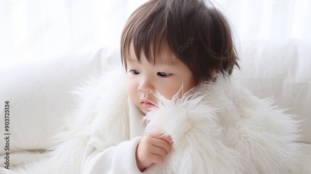 Child sneezing into tissue on white background, symbolizing cold or allergy symptoms Child sneezing into tissue on white background, symbolizing cold or allergy symptoms