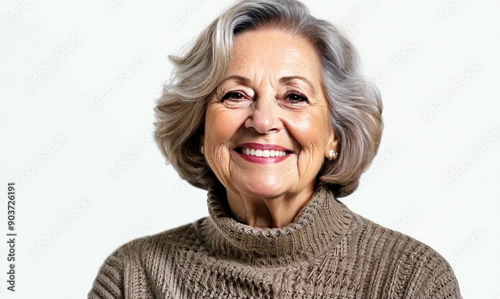 Portrait of a happy senior woman on a white background. Looking at camera. Portrait of a happy senior woman on a white background. Looking at camera.