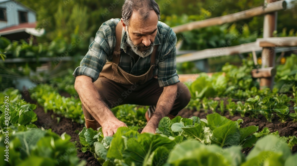 Farmer working in an organic vegetable garden Farmer working in an organic vegetable garden