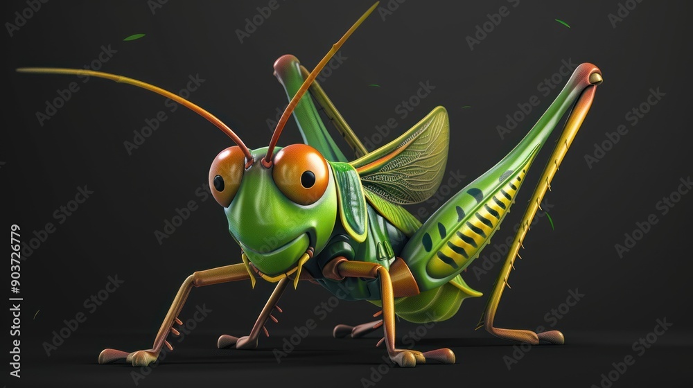 cartoon grasshopper on black background cartoon grasshopper on black background