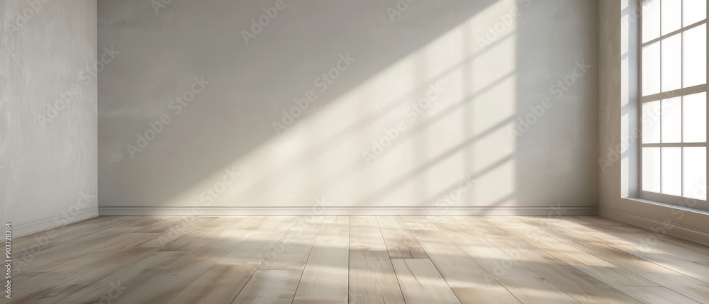 Obraz premium A large empty room with a window and a wall. The room is very clean and has a lot of natural light coming in from the window
