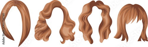 set of templates of female blonde hair with various haircuts and hairstyles for female characters