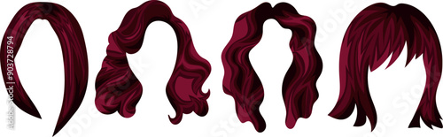 set of female red hair templates with various haircuts and hairstyles for female characters