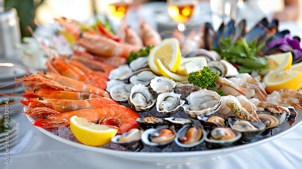 Seafood platter on a wooden table Seafood platter on a wooden table