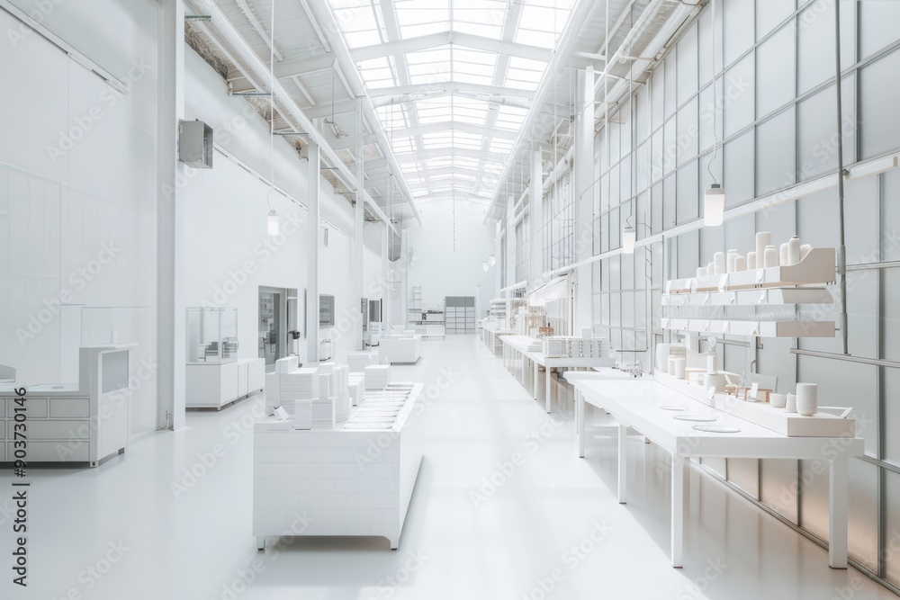 AI smart food factory in white tones, advanced robotics and automation technology. AI smart food factory in white tones, advanced robotics and automation technology.