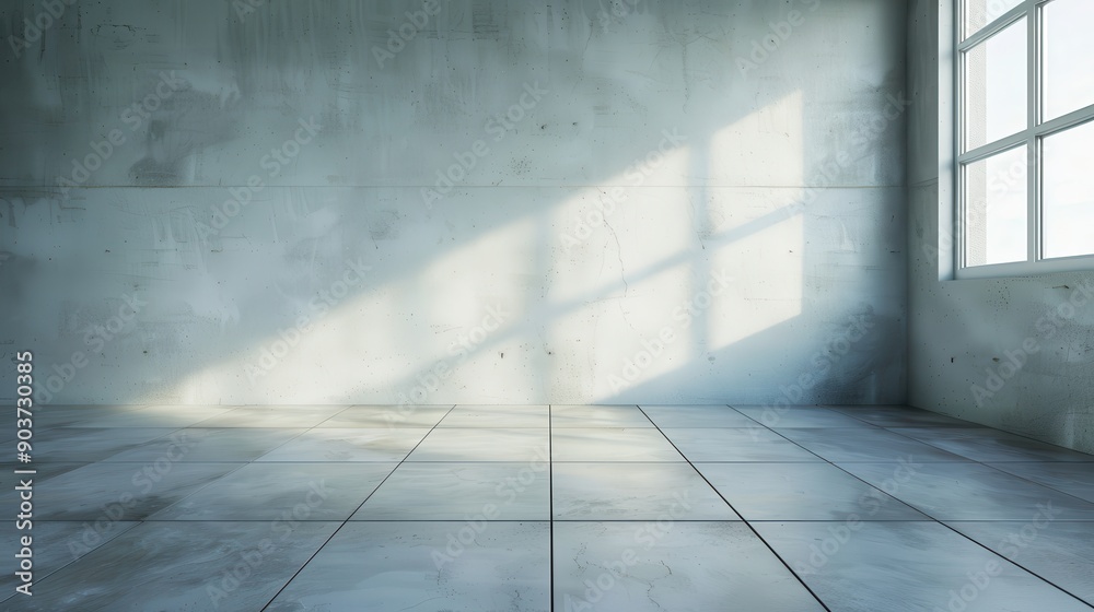 A large empty room with a window and a wall. The window is letting in a lot of light, making the room feel bright and open A large empty room with a window and a wall. The window is letting in a lot of light, making the room feel bright and open