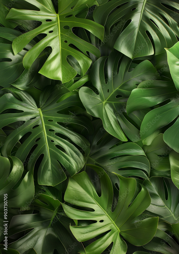 Fototapeta premium dark green monstera leaf wallpaper for urban jungle background
