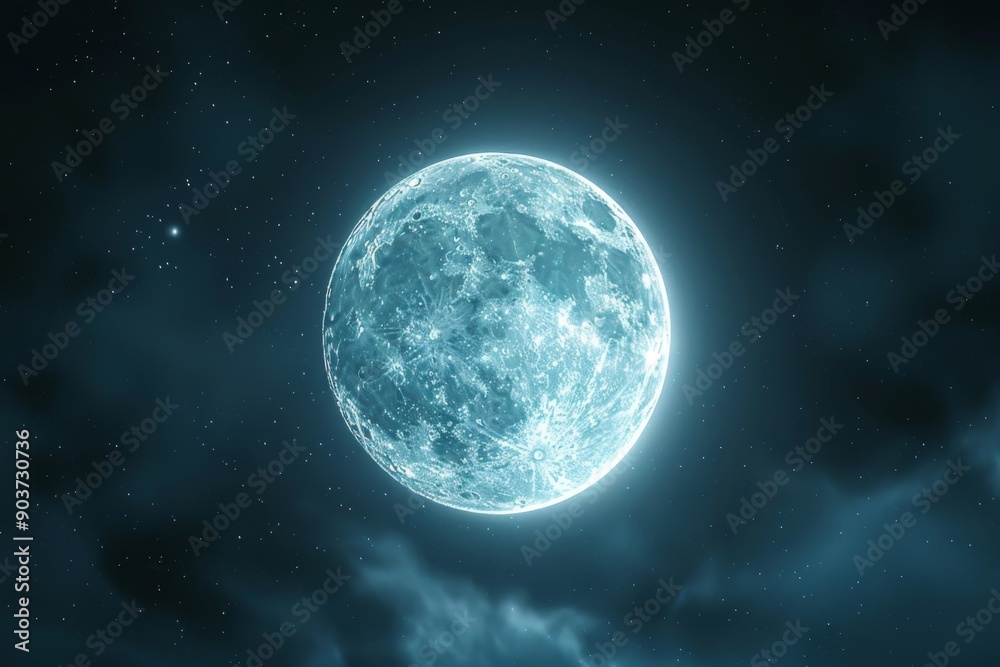 Close up view of a night full Moon reveals its rugged terrain, with craters, mountains, and valleys Close up view of a night full Moon reveals its rugged terrain, with craters, mountains, and valleys