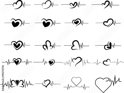 set ofHeartbeat lines illustration pulse trace ECG or EKG cardio graph symbol for healthy and madical illustration svg vector