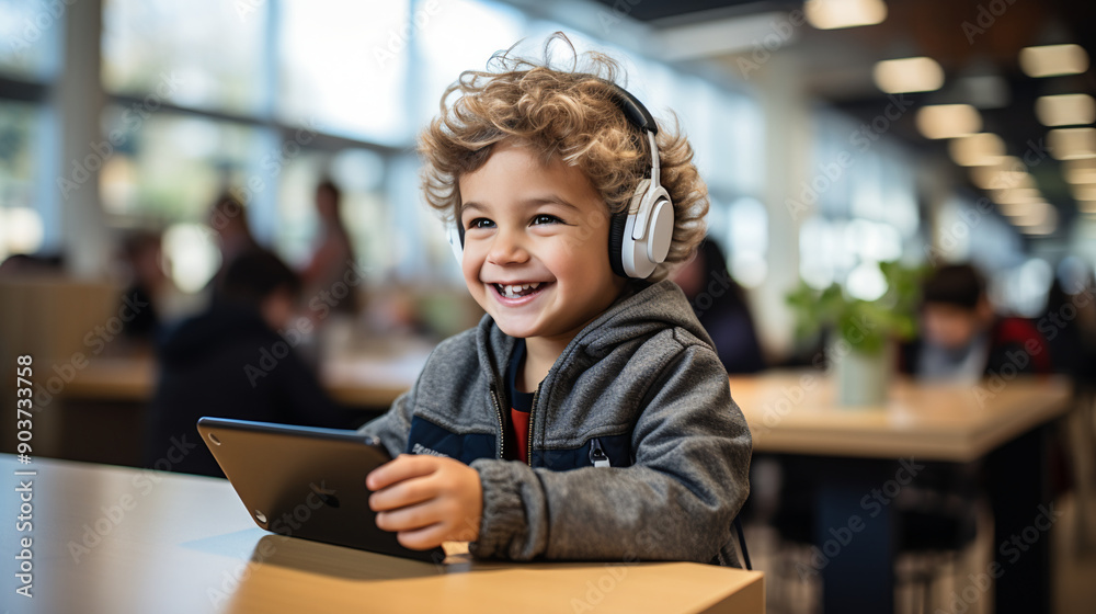 Child development in action as young kid learns to code with a tablet in school, photography.
Child development in action as young kid learns to code with a tablet in school, photography.