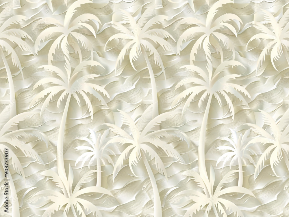 Seamless tropical pattern. Lacy pattern of palm trees on plain color background. A papercut style. Seamless tropical pattern. Lacy pattern of palm trees on plain color background. A papercut style.