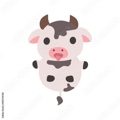 a picture of a cute little cow lying down and sticking out its tongue