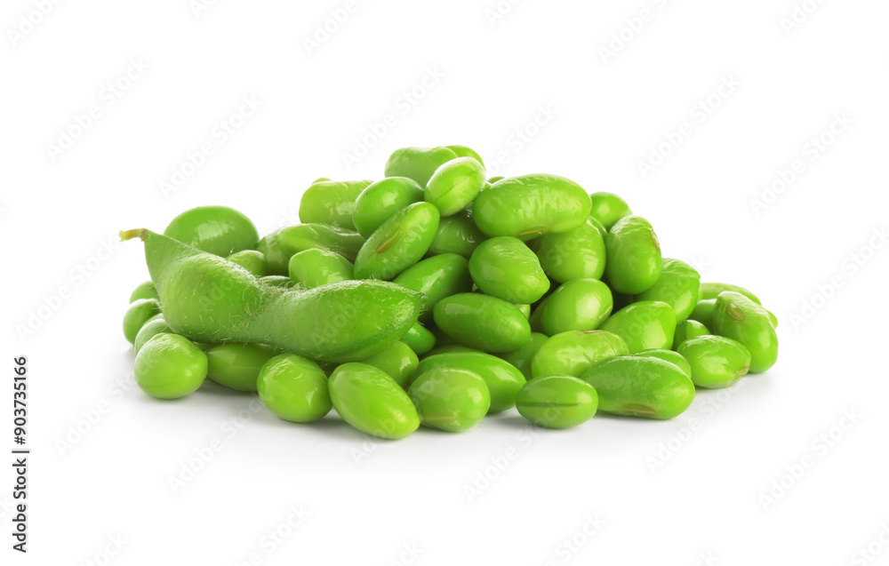 Raw green edamame soybeans and pod isolated on white Raw green edamame soybeans and pod isolated on white