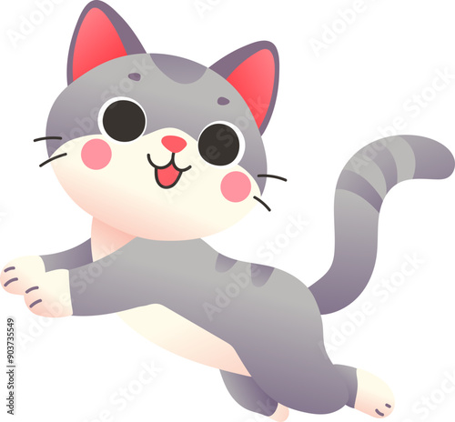 Jumping Forward Cartoon Cat Color gradient style